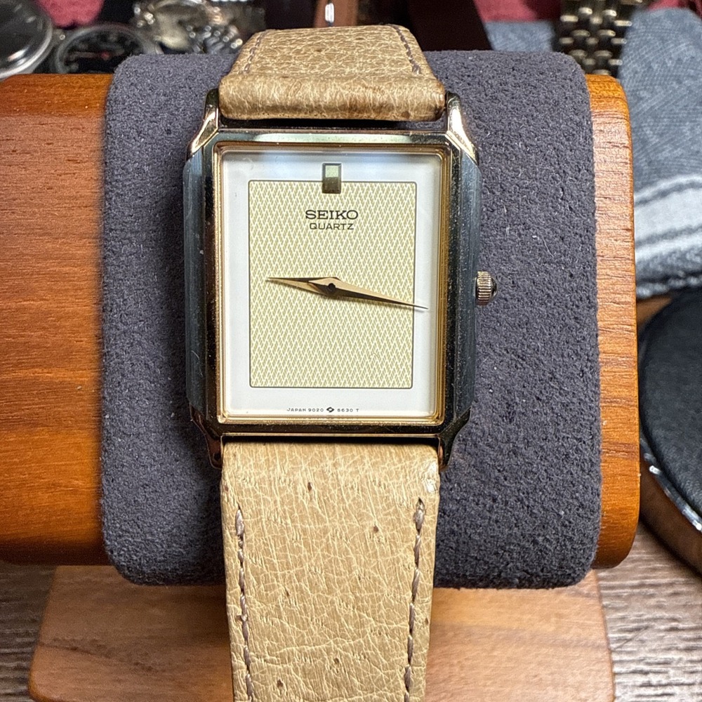 Neo Vintage Seiko Watch Men 25mm Cream Dial Gold Tone Tank 9020-5399 New Bat